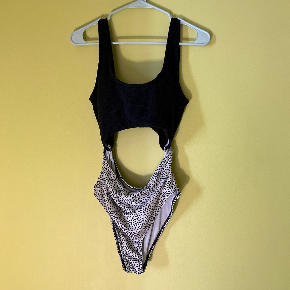 Black and White Cutout Swimsuit